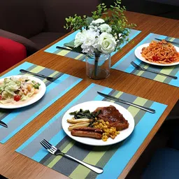 UniKart Blue & Green 4 Pieces Striped Waterproof Rectangle Table Placemats-16