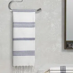 Arrabi Set Of 4 White & Blue Striped Cotton 210 GSM Hand Towels-10