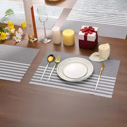 UniKart Grey & White 4 Pieces Striped Anti-Slip Table Placemats-27