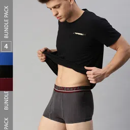Lux Cozi Pack Of 4 Assorted Logo Detailed Printed Outer Elastic Mid-Rise Trunks-12