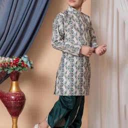 NFC CREATION Boys Ethnic Motifs Embroidered Regular Sequinned Dupion Silk Kurta with Dhoti Pants image 3