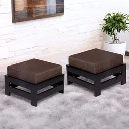 Ikiriya 2-Pcs Brown Square Wooden Foot Stools with Jute Cushion-17
