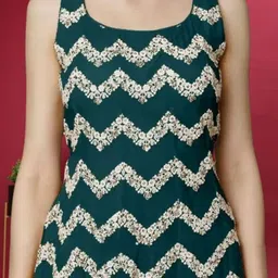 PARROT CREATION Floral Embroidered Sequinned Georgette Kurti With Sharara And Dupatta image 4