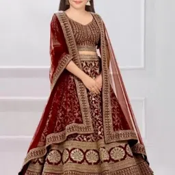 F Plus Fashion Girls Maroon Zardozi Embroidered Semi-Stitched Lehenga Choli With Dupatta-image-71