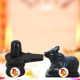 DARIDRA BHANJAN Black 2 Pieces Shivling and Nandi Statue Marble Religious Idol Showpiece-73