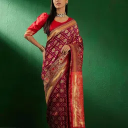 DIVASTRI Woven Design Zari Silk Blend Designer Banarasi Saree-image-43