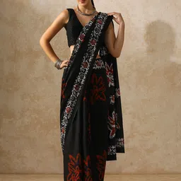 Moara Floral Pure Cotton Bagru Saree with Unstiched Blouse-image-30