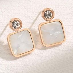 V FASHION JEWELLERY Copper-Plated Mother of Pearl Studded Contemporary Shaped Drop Earring-55
