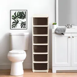 RUBOXA Cream-Coloured & Brown Textured 6 Layer Drawer Organiser With Wheels image 2