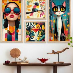 WALLLANE Multicoloured 4 Piece Wood Abstract Wall Paintings-picture-20