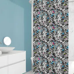 ArtzFolio Grey & Blue Printed Waterproof Shower Curtain-image-84