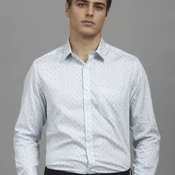Louis Philippe Men Classic Slim Fit Spread Collar Geometric Printed Cotton Formal Shirt-picture-19