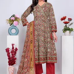 Pionex Floral Printed V-Neck Pure Cotton Kurta With Trousers And Dupatta-37