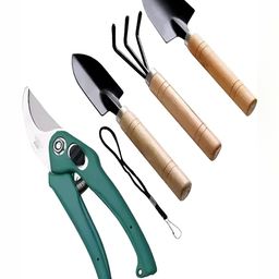 DeoDap 4Pcs Green & Brown Gardening Tool Set With Wooden Handles-image-65