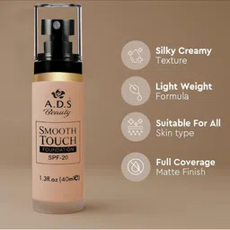 A.D.S Waterproof Smooth Touch SPF-20 Pump Foundation With Hyaluronic Acid-40ml- Shade-01 image 3