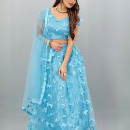 JULEE Embroidered Semi-Stitched Net Lehenga & Unstitched Blouse With Dupatta image 1