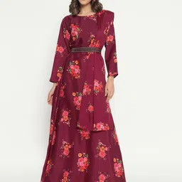 Jash Creation Floral Print Applique Fit & Flare Maxi Dress-image-66