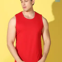 WOOSTRO Pack Of 2 Printed Combed Cotton Gym Vests VWS26(PLAIN RED)(BKLN LGTGREEN)-picture-30