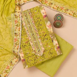 Koskii Printed Organza Unstitched Dress Material-image-79