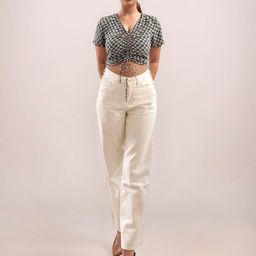 Zink London Women Green Geometric Print Half Sleeves Crop Top-image-13