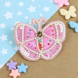 Asthetika Kids Girls Pink  Embellished Alligator Beaded Sequin Butterfly Hair Clip-24