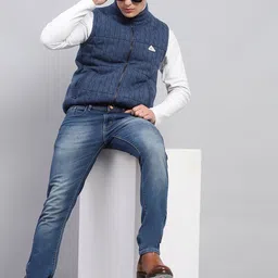 Monte Carlo Men Mock Collar Self Design Wool Casual Open Front Jacket image 2