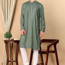 TATTVA Men Thread Work Pastels Kurta-picture-38