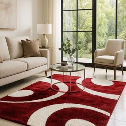 AaHo Decor Red & White Abstract Anti-Skid Microfiber Carpet-30