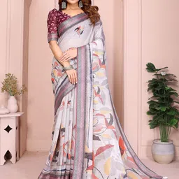PAMPER YOURSELF Floral Linen Blend Designer Saree-picture-21