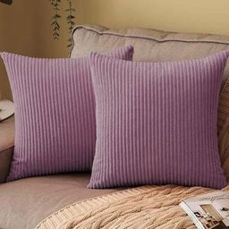 MONKDECOR Lavender Set of 2 Striped Velvet Square Cushion Covers-25