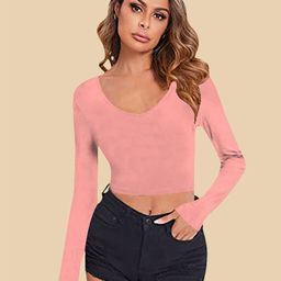 Dream Beauty Fashion Women V-Neck Long Sleeves Fitted Crop Top-image-85