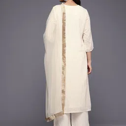 Varanga Off White Striped Regular Thread Work Kurta With Trouser With Dupatta image 5