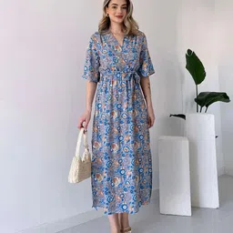 MANOJAVA Floral Print Fit & Flare Midi Dress image 4