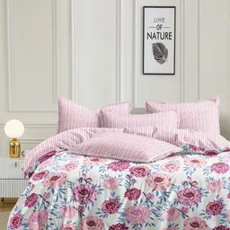 Myntra Elegant Homes Pink & White Floral 350 TC King Bedsheet with 2 Pillow Covers-image-60
