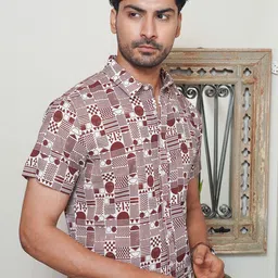 Mast & Harbour Men Geometric Printed Spread Collar Cotton Casual Shirt-picture-36