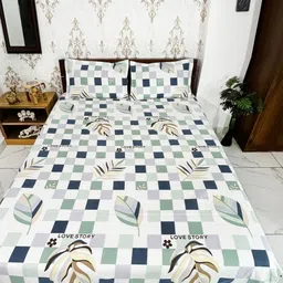 Marika White & Grey 180 TC Queen Bedsheet with 2 Pillow Covers-image-28