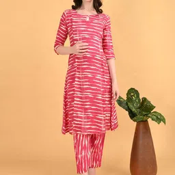 GOLDSTROMS Women Leheriya Printed Maternity A-Line Kurta with Trousers-17