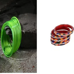 1ST TIME Set Of 16 Green Alloy Artificial Stones & Beads Bangles-picture-15