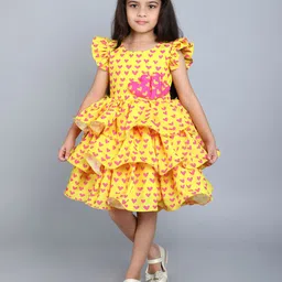 Pink Chick Print Flutter Sleeve Fit & Flare Dress-image-56