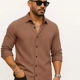 KHUSHI CREATION Textured Original Spread Collar Slim Fit Casual Shirt-picture-4