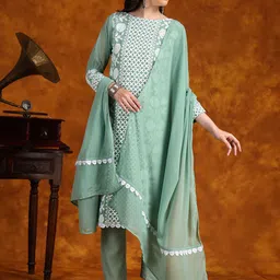 KALINI Women Ethnic Motifs Embroidered Regular Thread Work Kurta with Trousers & With Dupatta-picture-0