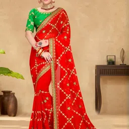 jayant creation Red Poly Georgette Sarees-picture-29