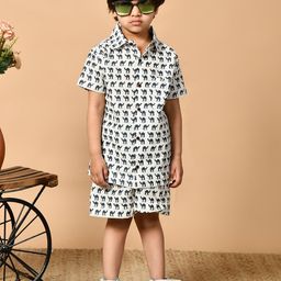 MoMaa Boys Printed Short Sleeves Pure Cotton Shirt With Shorts-42