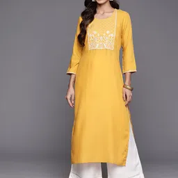 KSUT Floral Embroidered Sequinned Straight Kurta-image-79
