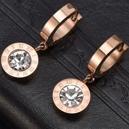 MYKI Stainless Steel Rose Gold-Plated Artificial Stones Studded Drop Earrings-36