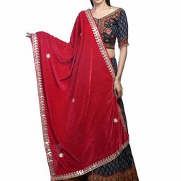 Traditions Bazaar Paisley Embroidered Velvet Dupatta with Gotta Patti-image-51