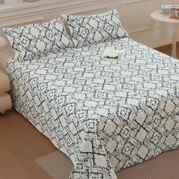 Story@home Teal & Grey Abstract Cotton 186 TC Double Queen Bedsheet Set-2.25 m X 2.50 m-9