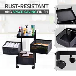 Aura Black 2 Pieces Regular 3 Layer Multi-Utility Organiser Storage Rack With Wheels image 5