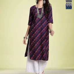 Moda Rapido Women Ethnic Motifs Printed Thread Work Floral Crepe Kurta-image-59
