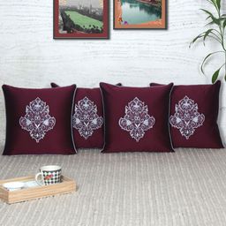 ZEBA Purple & White Set of 4 Ethnic Motifs Square Cushion Covers-12